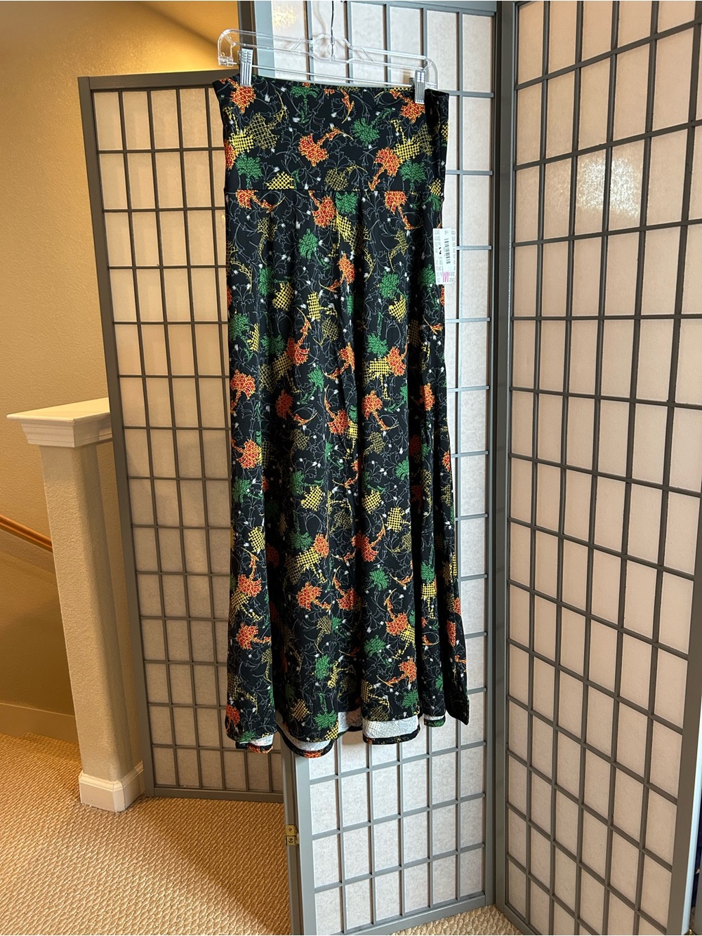 NWT LuLaRoe Black Floral Maxi Skirt with Orange and Green Print